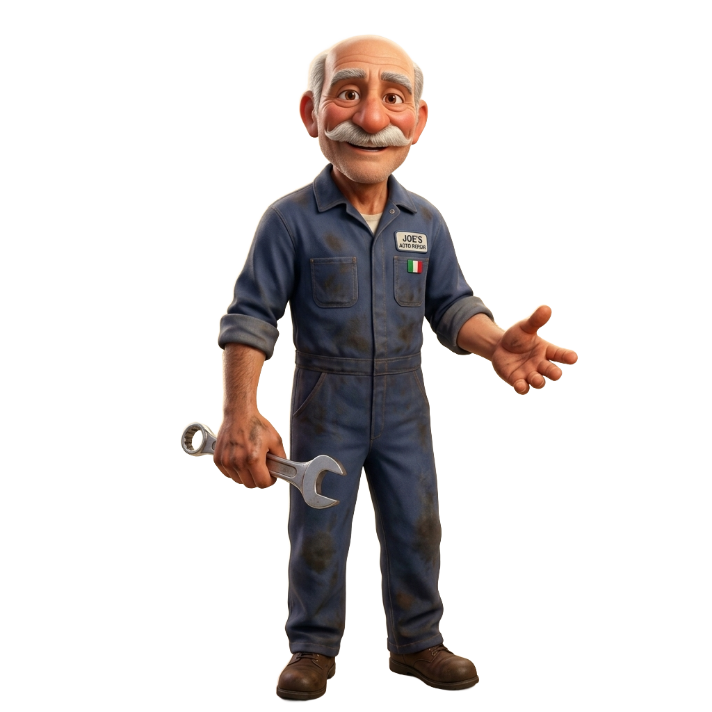 Joe holding a wrench, explaining the work